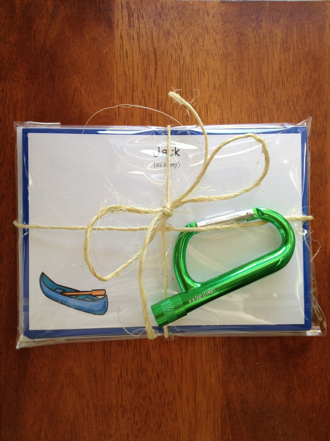 Personalized Canoe Camp Stationery with Flashlight Carabiner