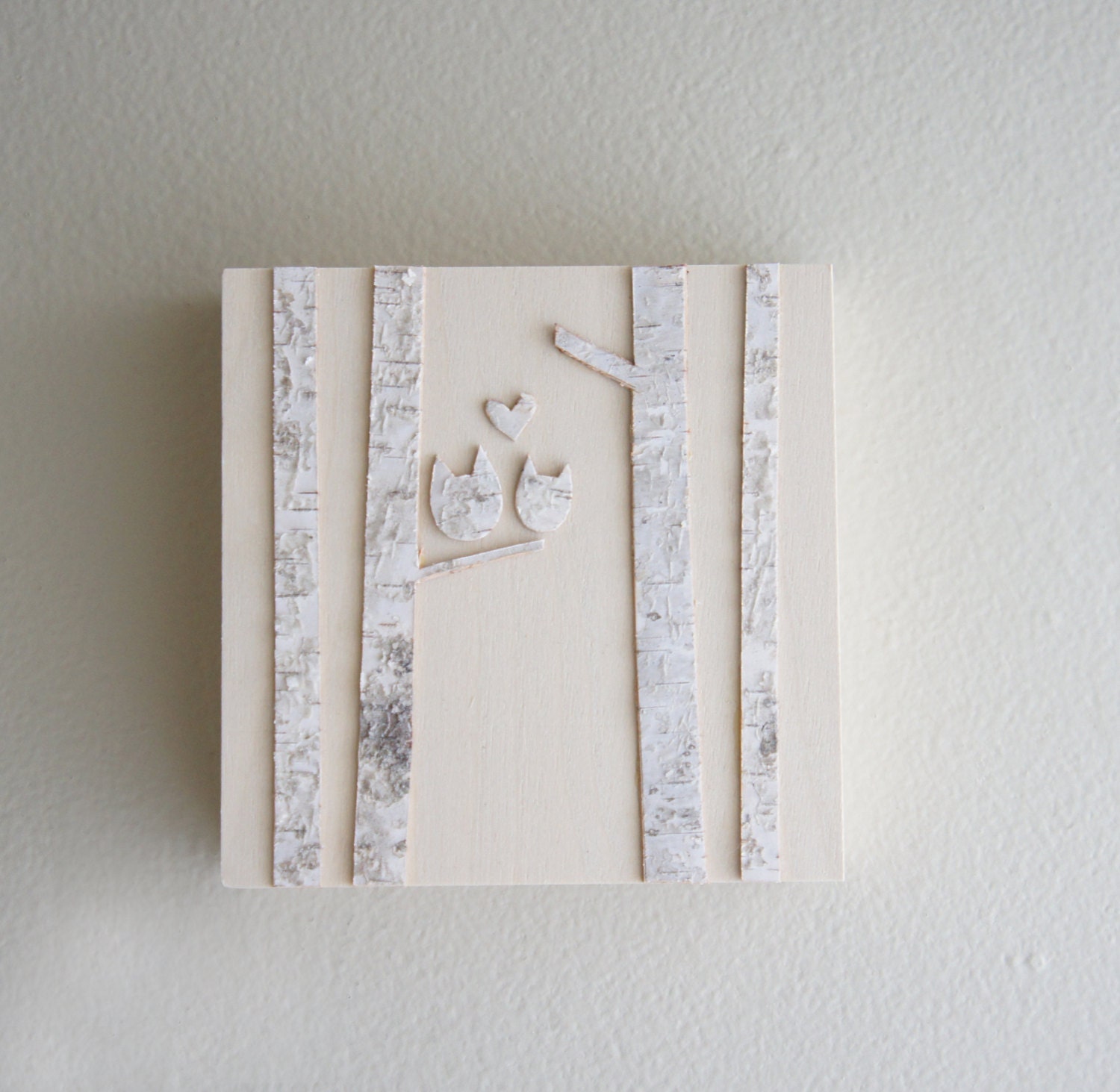 love in the white birch forest - snow owls wall art