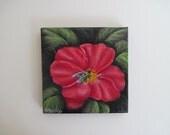 Honey Bee Rose, Miniature Original Painting, 2.5 x 3.5 inches