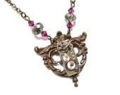 Steampunk Necklace Antiqued Brass Victorian Charm Finished with A GORGEOUS Jeweled Watch Movement -by Mechanique Steampunk