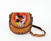Mickey Mouse & Minnie Mouse leather bag / 1970s heart pattern purse