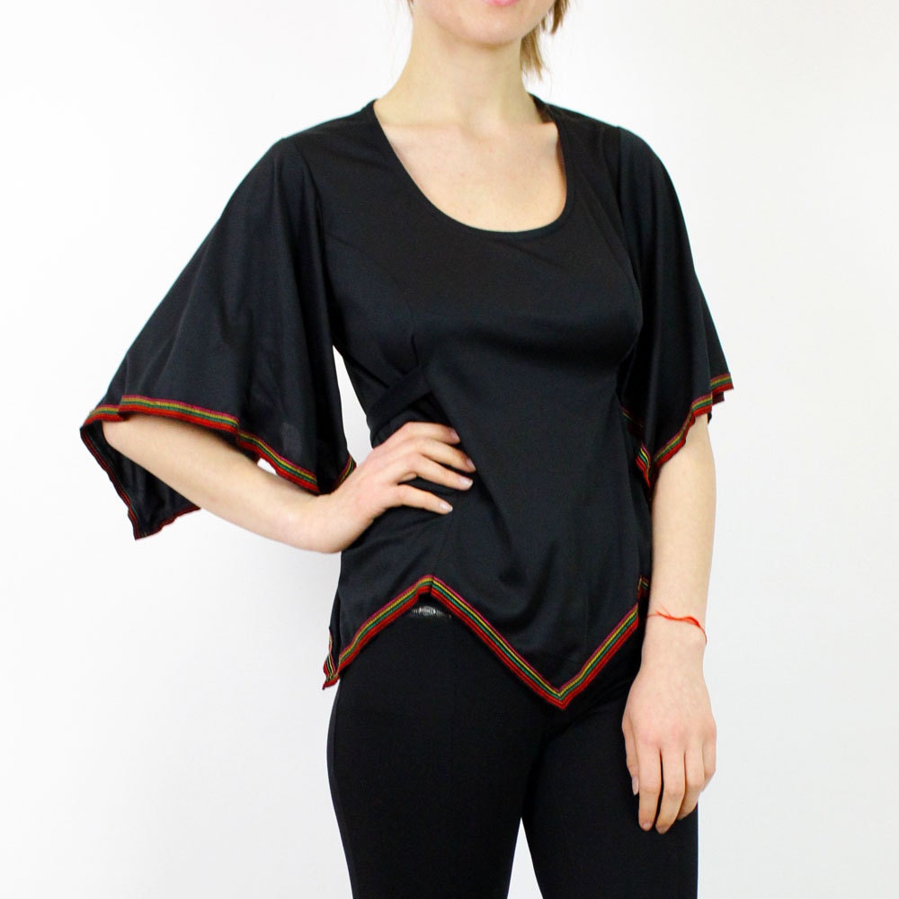 1970s kimono top S/M rainbow handkerchief trim