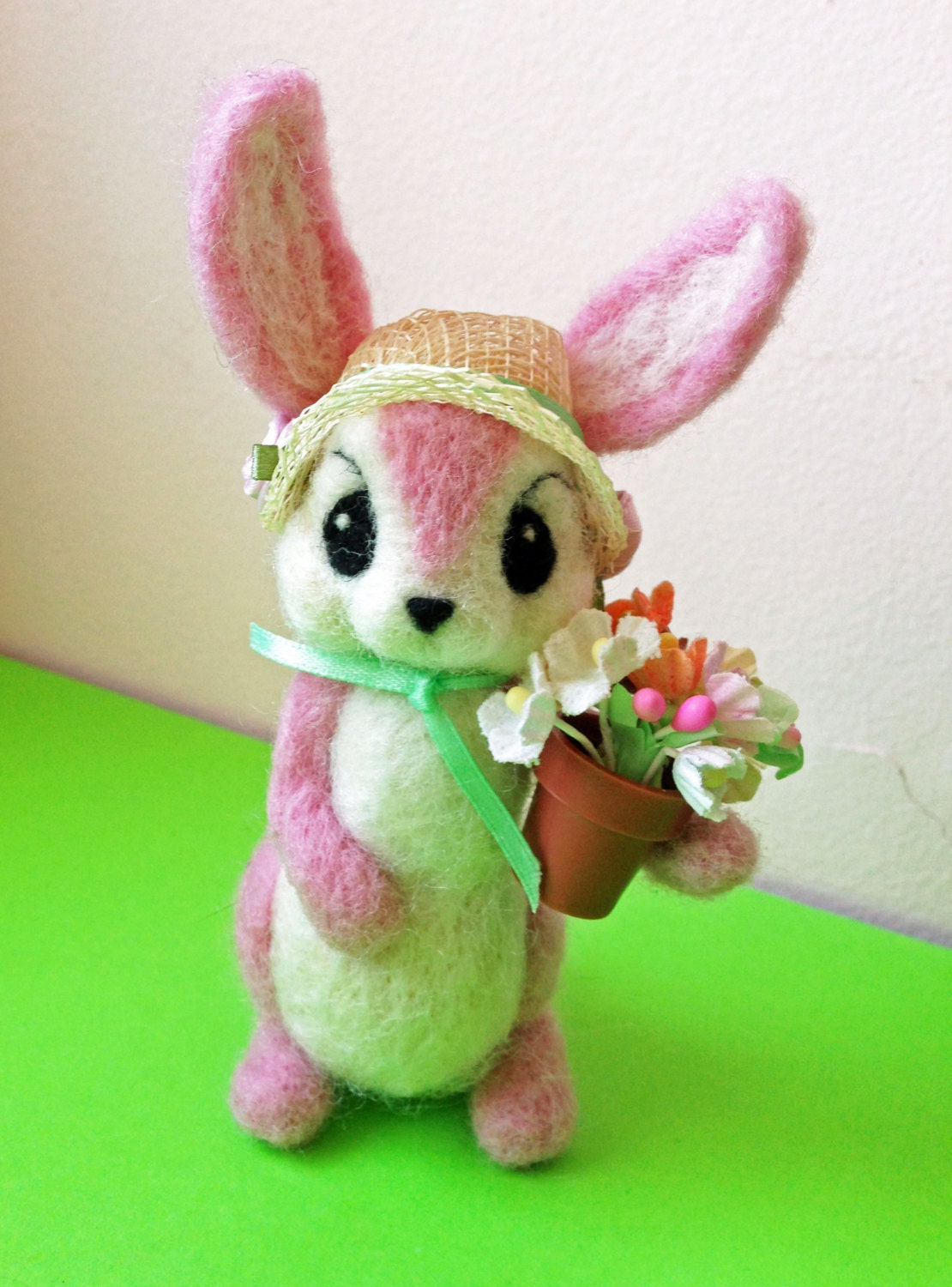 Pink Felted Rabbit Garden Bunny