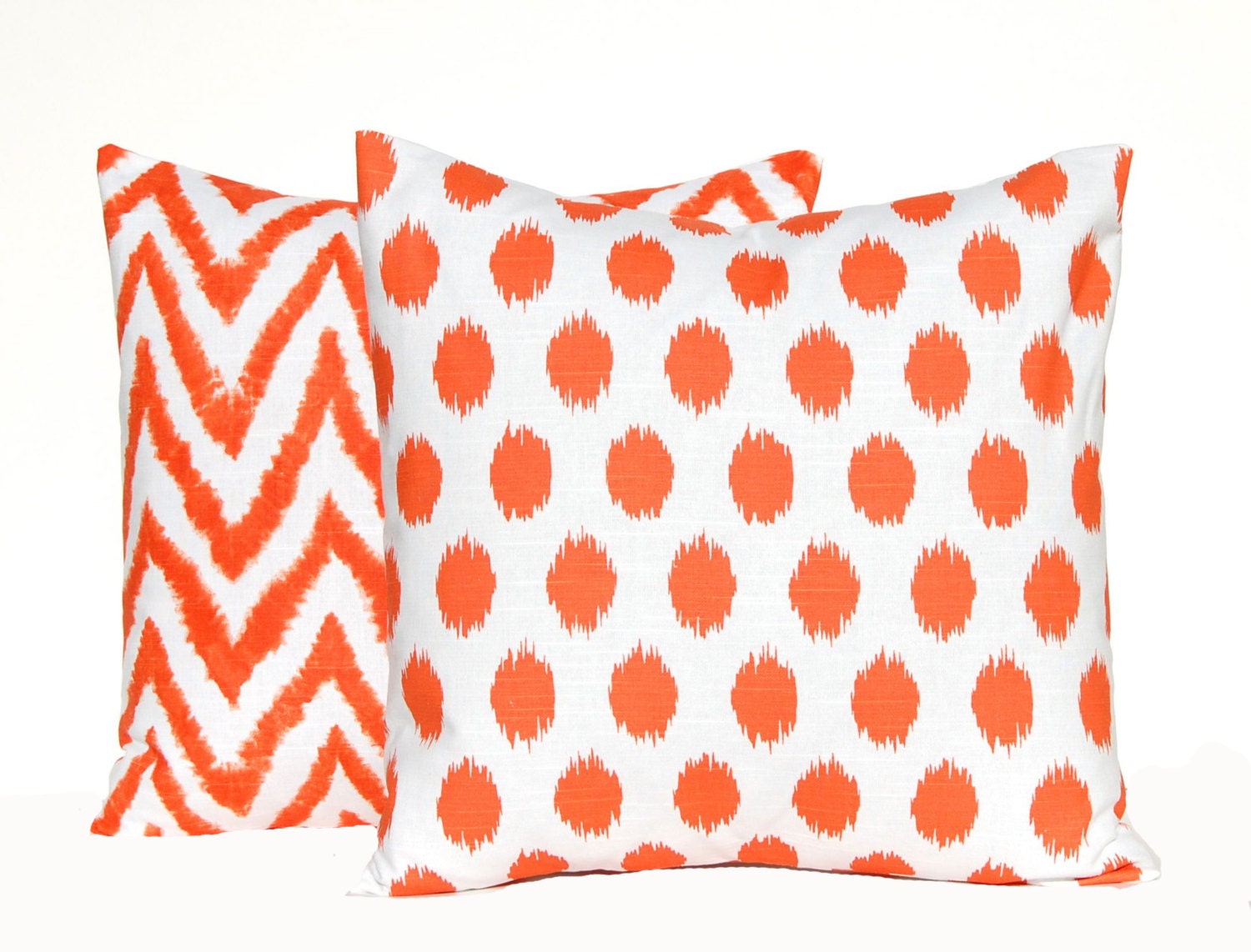 MEMORIAL DAY SALE Decorative Throw Pillow Covers Two 20 x 20 Bright Orange Pillows on White Modern Prints Chevron Ikat Dots