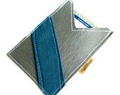 GRAY WALLET / chevron / blue / business card holder / vegan leather