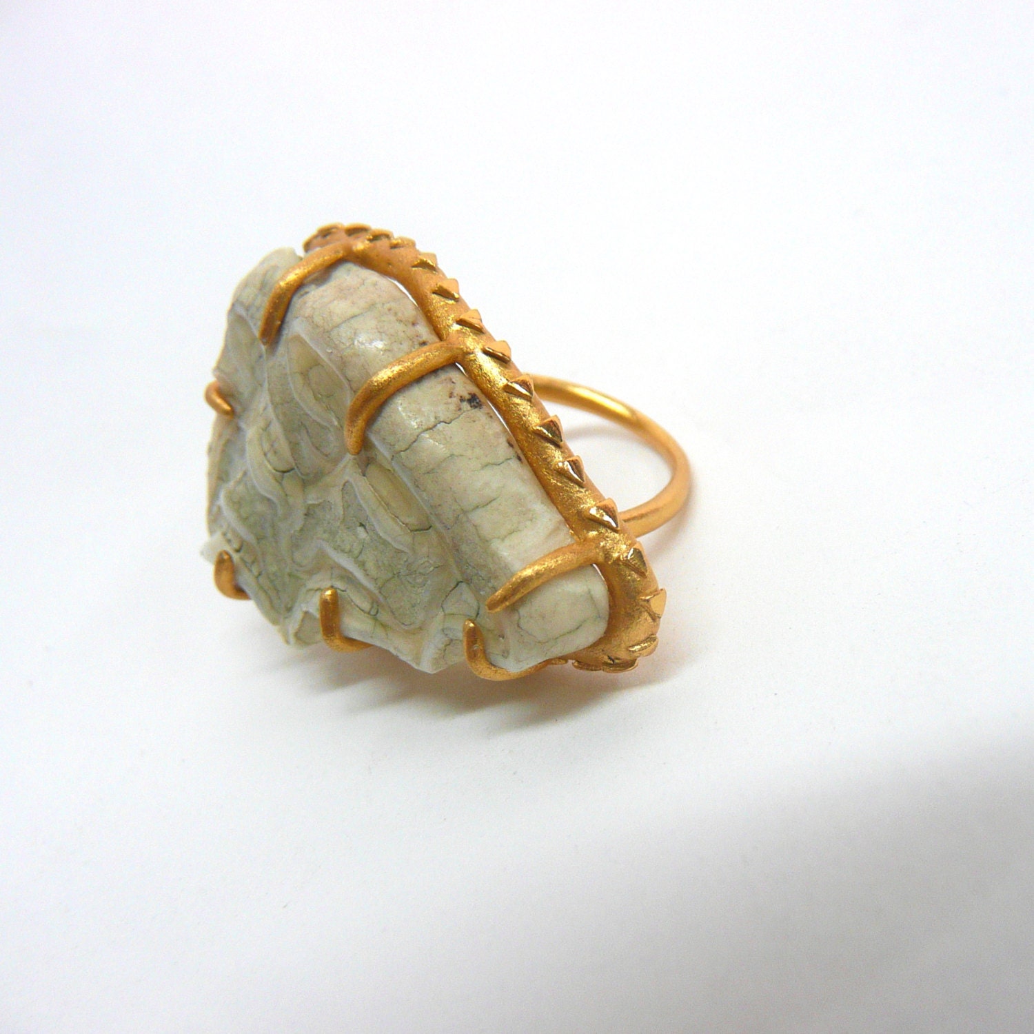 RESERVED custom order Gold plated Sterling ring TOOTH stone triangle motif
