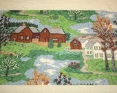 Grandma Moses "Mt Nebo on the Hill" Vintage Barkcloth, Unused and Mint Condition - 48 x 15 Inches
