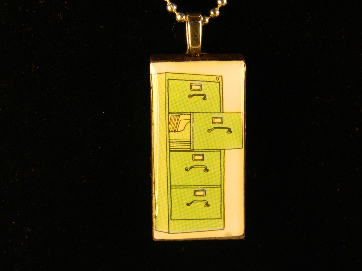File Cabinet Pendant - Recycled Domino - Vintage Dictionary Illustration