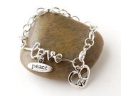 Love & Peace Bracelet, Words. Silver, Typography