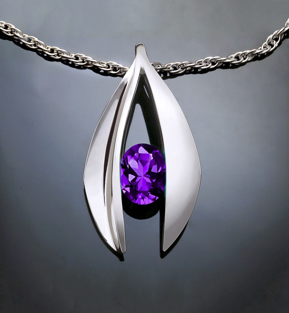 amethyst pendant necklace - February birthstone - purple - statement necklace - gemstone jewelry - contemporary jewelry - 3495