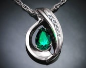 Chatham emerald pendant necklace - May birthstone - white sapphire - green - gemstone jewelry - Argentium silver - statement necklace - 3414