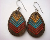 Embroidered Wood Chevron Earrings Grey Wood