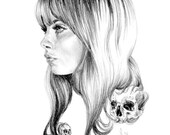 Original Pencil Drawing "Cara with Skulls" 15x20cm