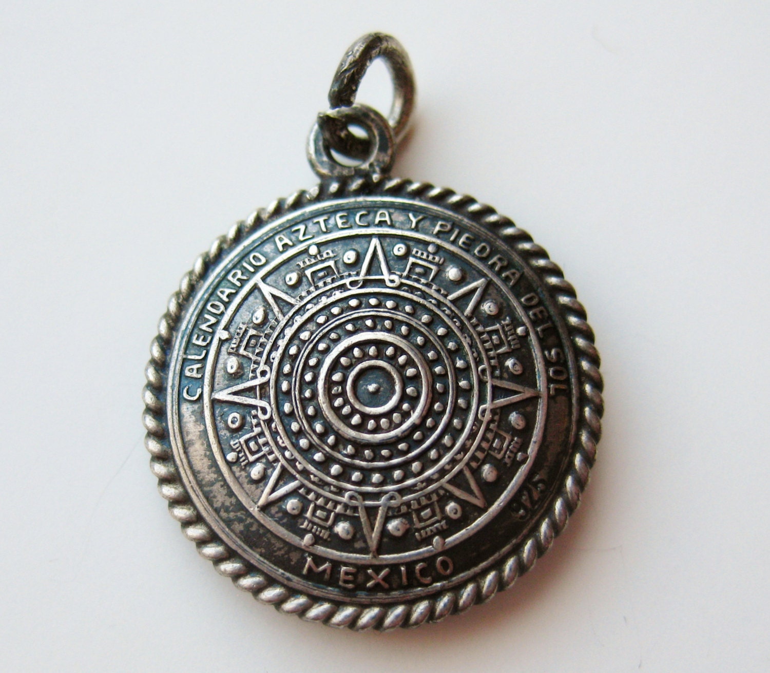 Vintage Charm 40s Sterling Silver Aztec Caldenar Mexico Souvenir Bracelet Charm