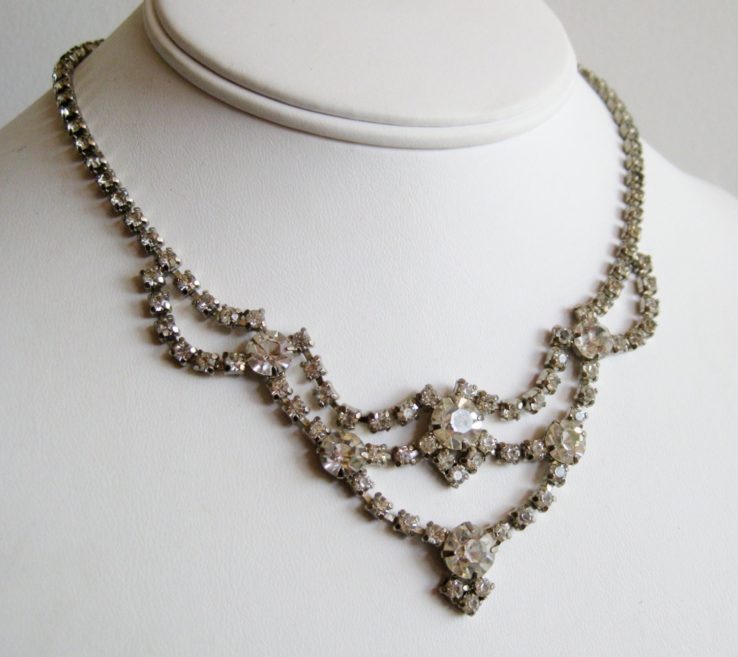 Vintage 50s Sparkling Rhinestone Designer Glamour Girl Choker Necklace