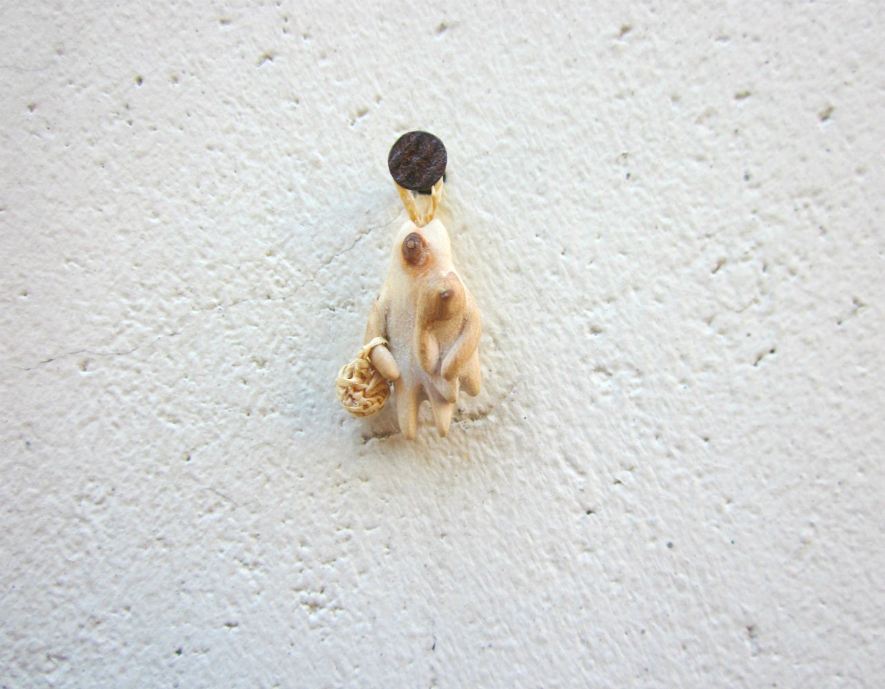 RESERVED for Sarah, Woodland creature with his baby - wood carving, Native wall art