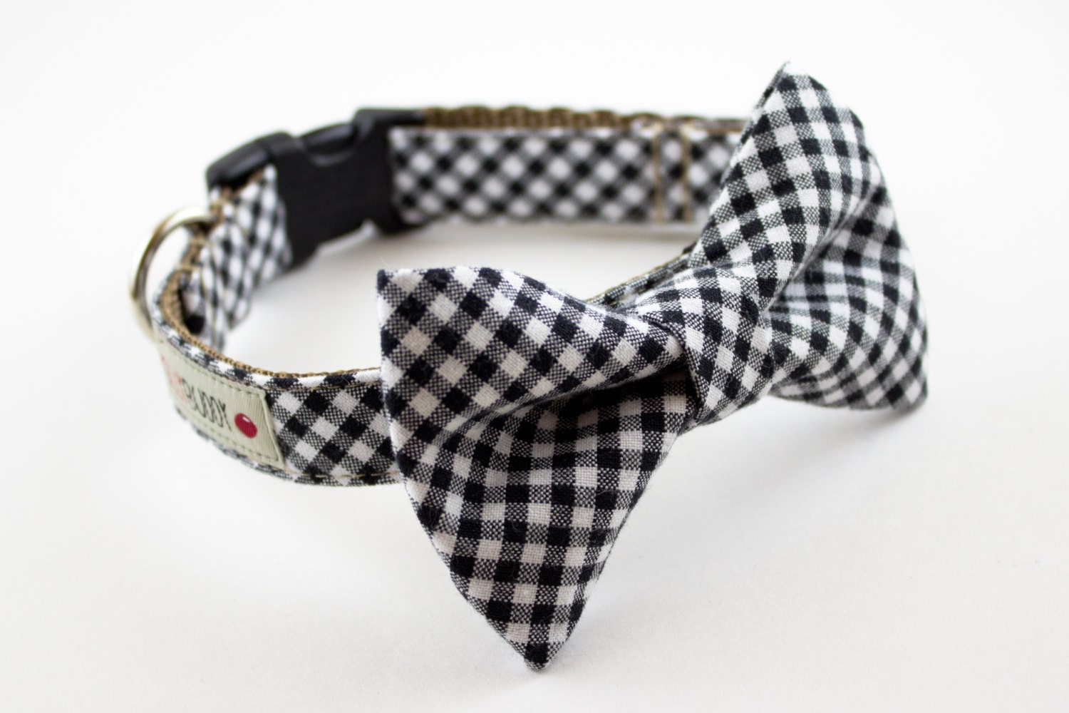 Black Gingham Bowtie Dog Collar