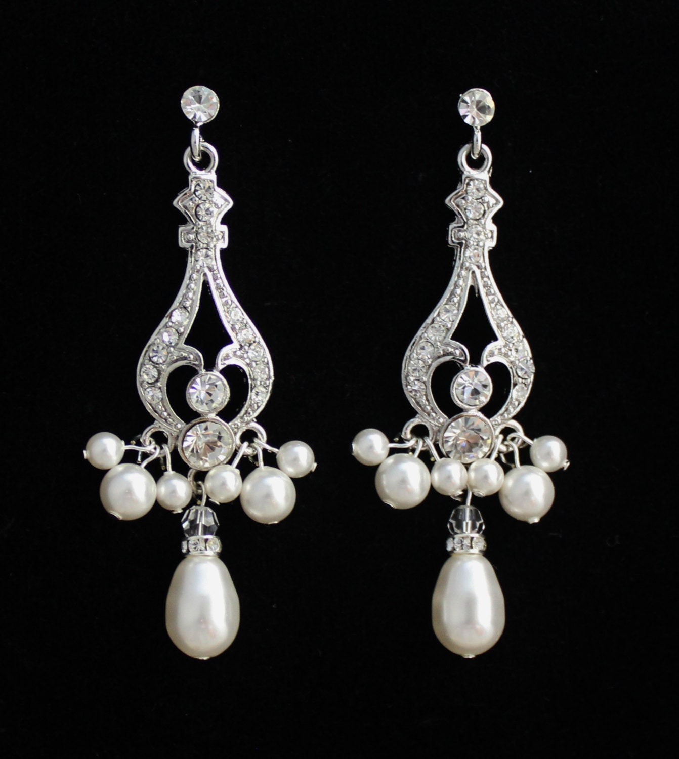 Bridal Chandelier Earrings, Crystal and Pearl Drop Earrings, Bridal Jewelry, Wedding Jewelry SHELLEY