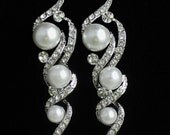 Crystal Rhinestone and Pearl Bridal Earrings, Bridal Jewelry,Chandelier Wedding Earrings, Crystal Rhinestone and Pearl Bridal Earrings