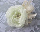 Lace and burlap bridal wedding hair clip accessory or brooch, corsage lapel pin, mini boquet