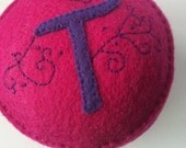 SALE - Initial T  recycled felt hand sewn pin cushion