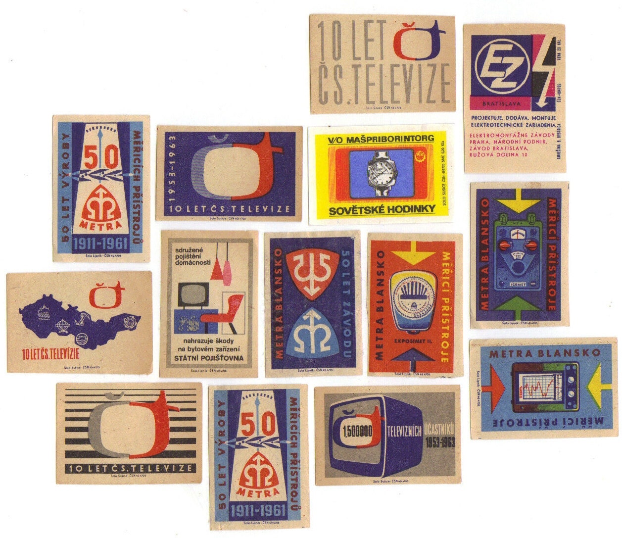 SALE 14 Vintage Matchbox Labels - Set 21
