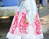 Girls Spring Summer Outfit Peasant Dress, Double Ruffle Pants and M2M Hair Accessory Set Shabby Sweet Collection with Eyelet Lace