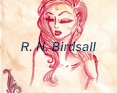 Crimson Bust watercolor Wash freehand Original painting 9x 12 Nickanack
