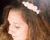 SALE Cream Yoyo Headband - headband with fabric flowers yoyo and pearls Bridesmaid headband