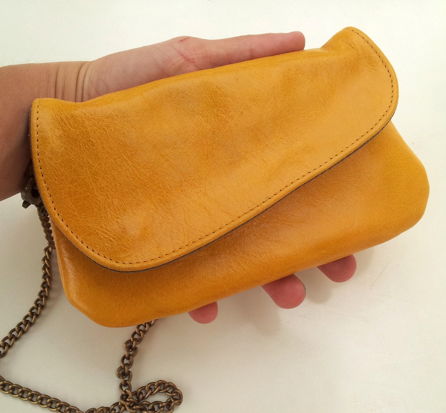 Yellow Cellphone pouch, women clutch, yellow hand purse, leather wallet