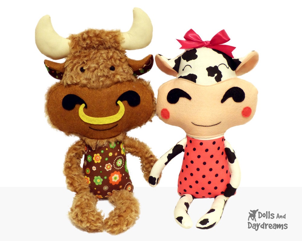 Cow Sewing Pattern DIY Bull Plushie Farm Stuffed Toy Instant Download PDF