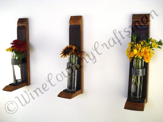 Wall Hanging Flower Holders  - 100% recycled glass and Wine Barrels
