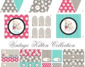 Vintage Kitten Decorations for Birthday Party or Baby Shower - Girls DIY Cat Printable Decor by BeeAndDaisy - Instant Download Il_170x135