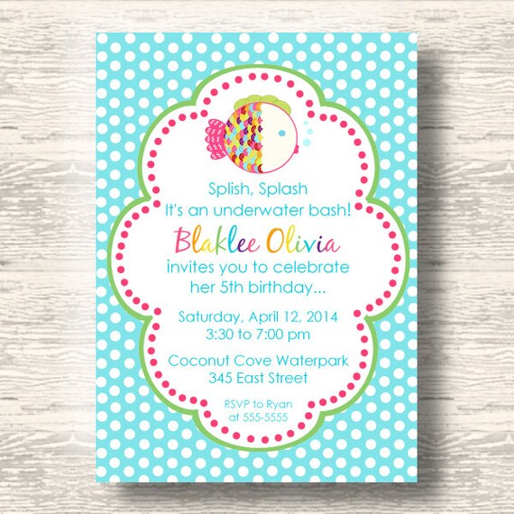 Rainbow Fish Invitation for Birthday Party or Baby Shower - Girls DIY Printable Invite by BeeAndDaisy Il_570xn