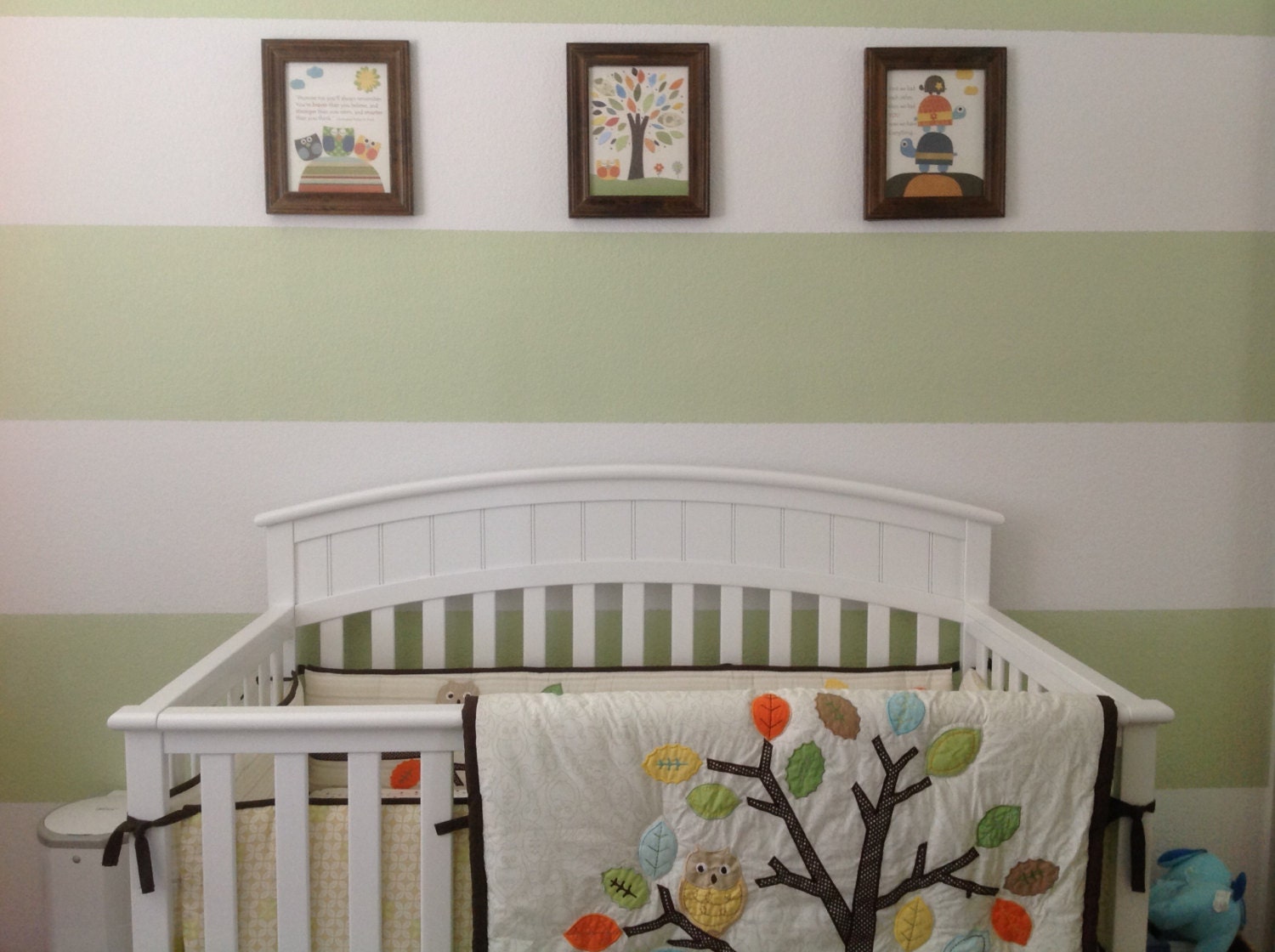 Baby boy, Nursery Art Decor, Kids Print, neutral colors.. tree, baby owl, orange, blue, green and yellow