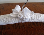 Brides Hanger, Vintage Damask and Lace with Handmade Rosettes and Antique Shoulder Buttons