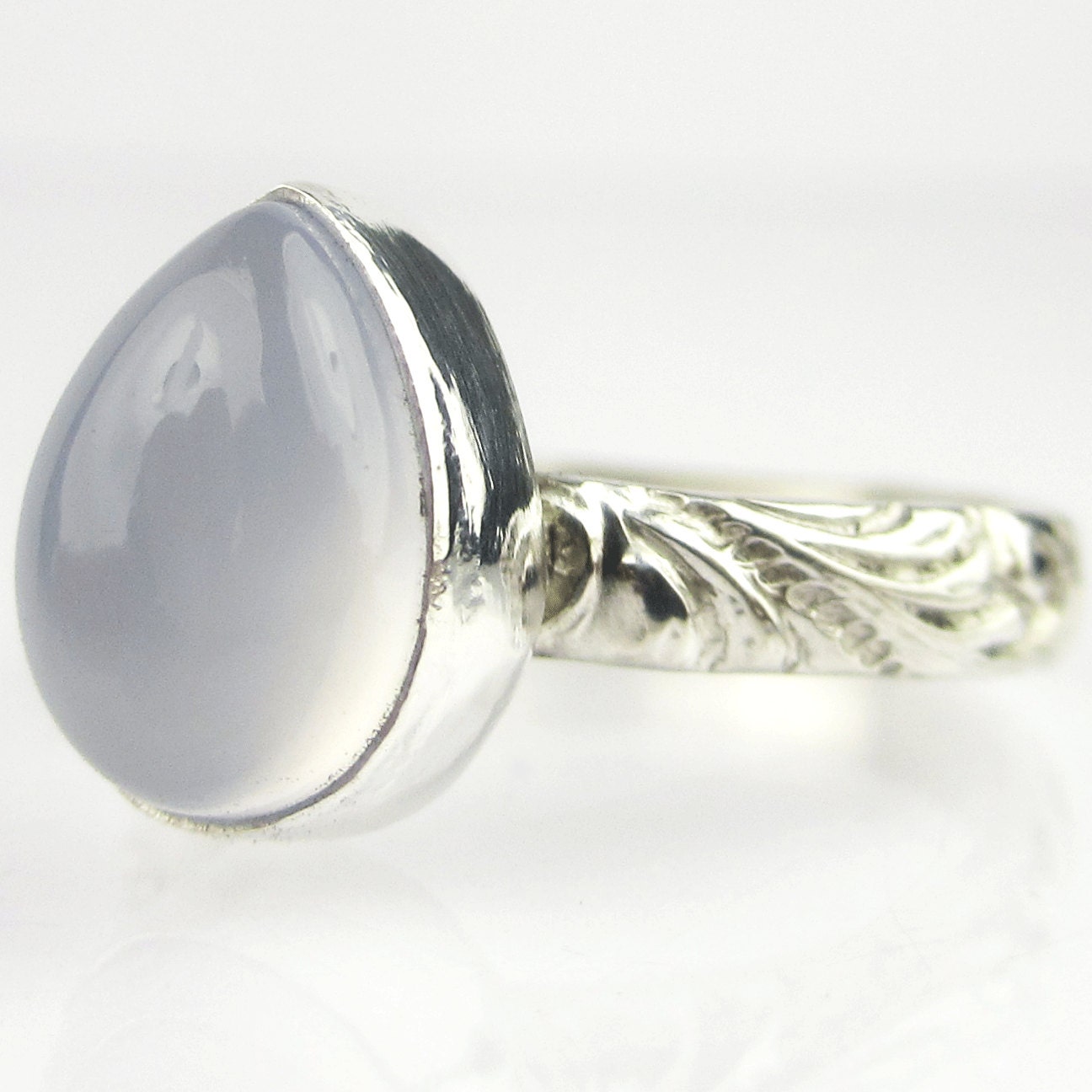 Natural Chalcedony Pear Sterling Silver Ring