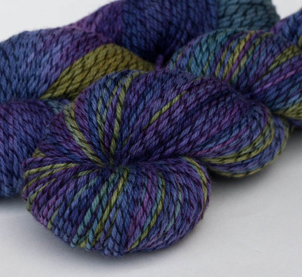 Purple, green, blue Licorice Twist merino yarn: Dragonfly, 4 oz