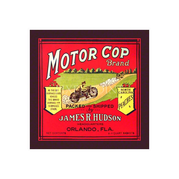 Small Journal - Motor Cop Brand Peaches - Fruit Crate Art Print Cover