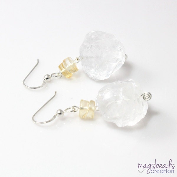 Rock Crystal Earring, Yellow Citrine Earrings, Rough Quartz, Rough Stone Earring, Statement Earrings, November Birthstone, November Jewelry