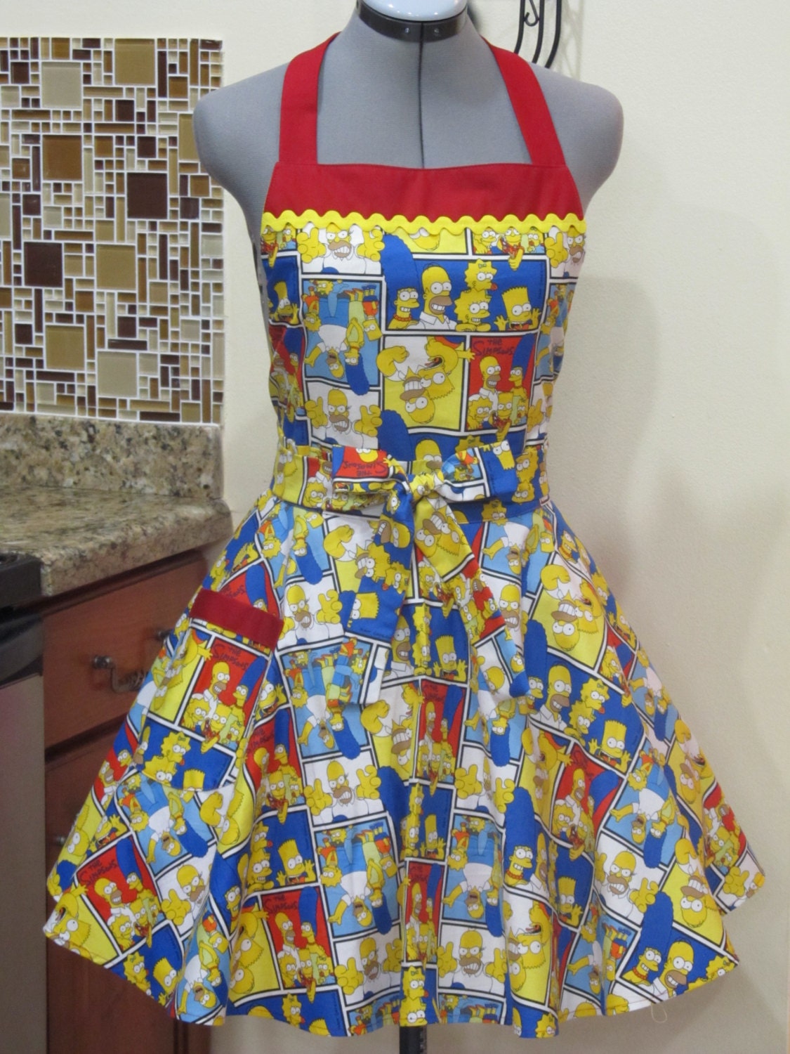 Bart Simpson Full of Flounce Apron - With a hint of Red - Ready to ship