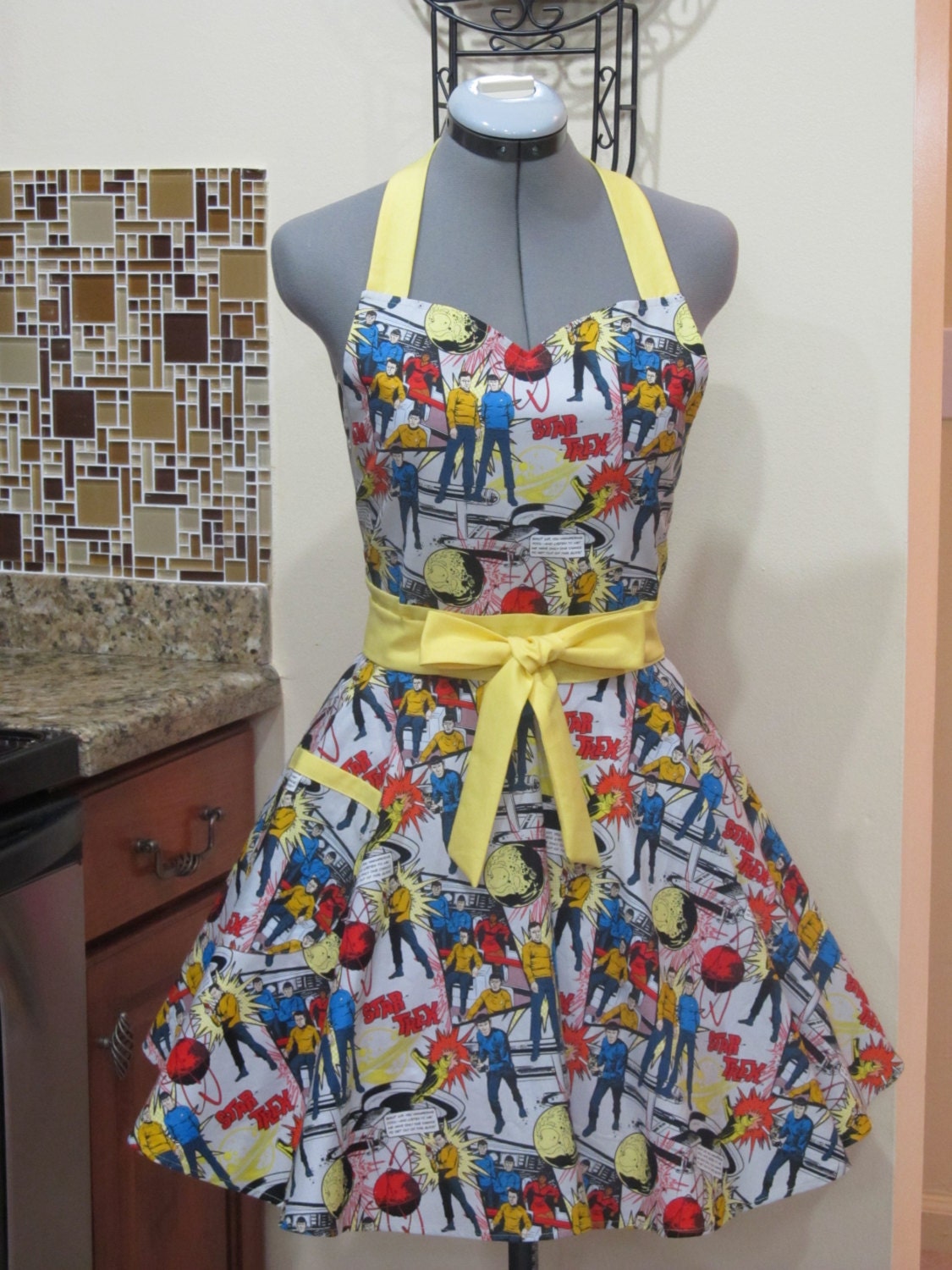 Star Trek Apron - Comic Book with a hint of Yellow - Full of Twirl Flounce -Ready to ship