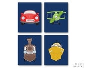 Transportation prints. Boys wall art for nursery and playroom. Kids decor, child decor. Plane, train, car 4 8x10 prints by WallFry