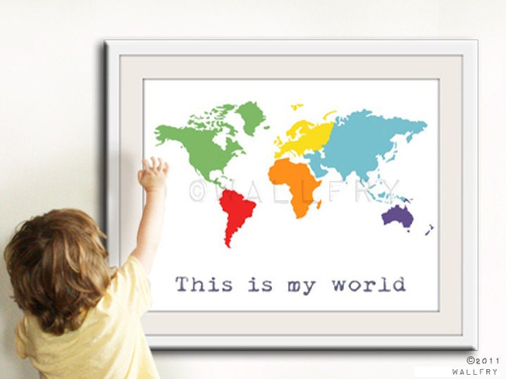 Kids wall art. World map print, childrens wall art. Kid playroom art. Retro Map art for children, nursery art 12x16 nursery print by WallFry