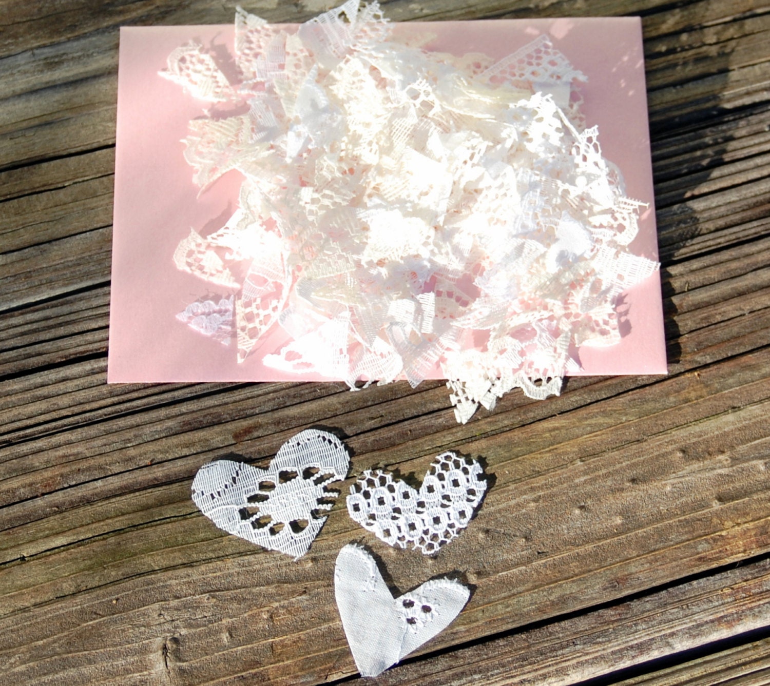 Table or envelope confetti made from vintage lace, wedding decor, Mother's Day decor
