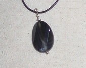 Black onyx faceted pendant on a leather cord druzy quartz semiprecious stone jewelry packaged in a colorful gift bag 855A