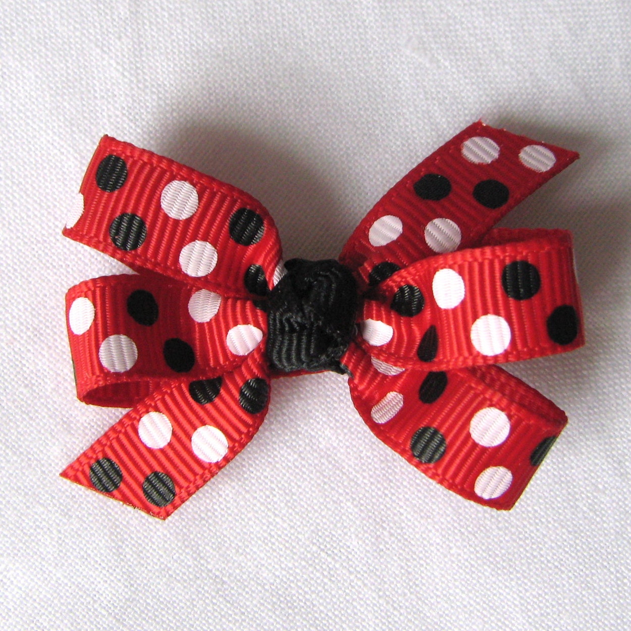 Red, Black, and White Polka Dot Medium 2 inch Pinwheel Bow - UGA Bulldogs Falcons Hurricanes Terps Wolfpack