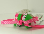 Apple Green, Hot Pink Ponytail Streamer -  Polka Dot - Ponytail Holder