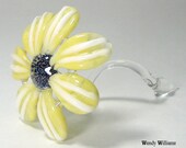 Yellow Glass Flower with Clear Glass Stem and Bulb, Lampwork Art Sculpture
