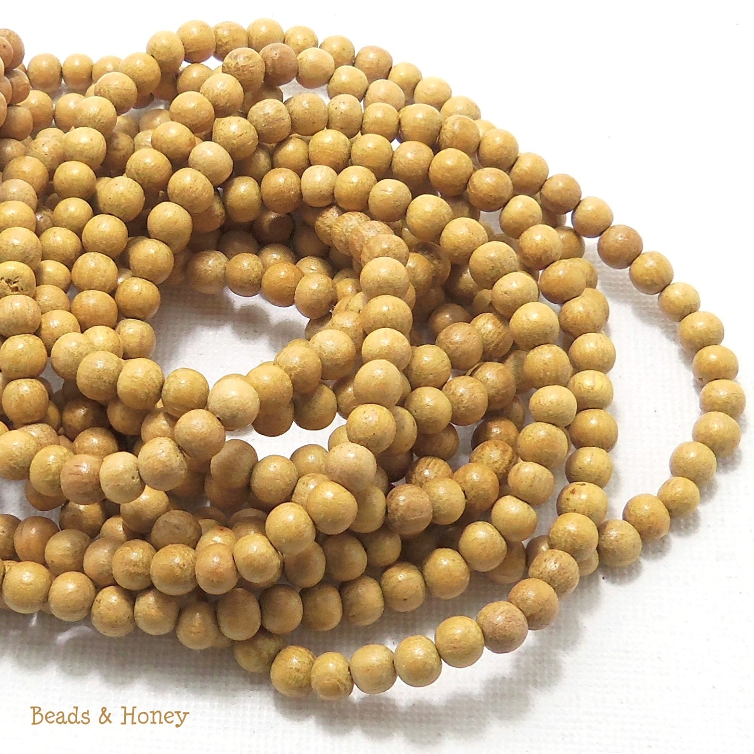 Nangka, Natural Wood Beads, Round, Smooth, 4-5mm, Very Small, Full Strand, 92-94pcs - ID 1409